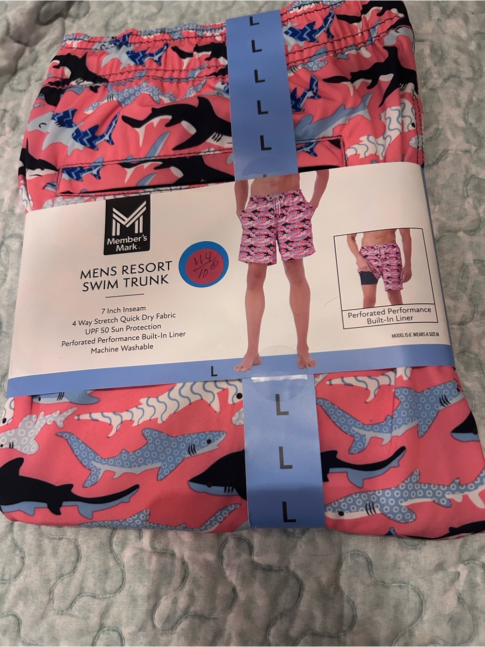 Member's Mark Men's Pink Shark-Print Swim Trunks